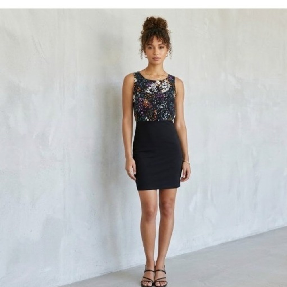 Forever 21 Floral Print Smocked Waist Bodycon Mini Dress Black Small